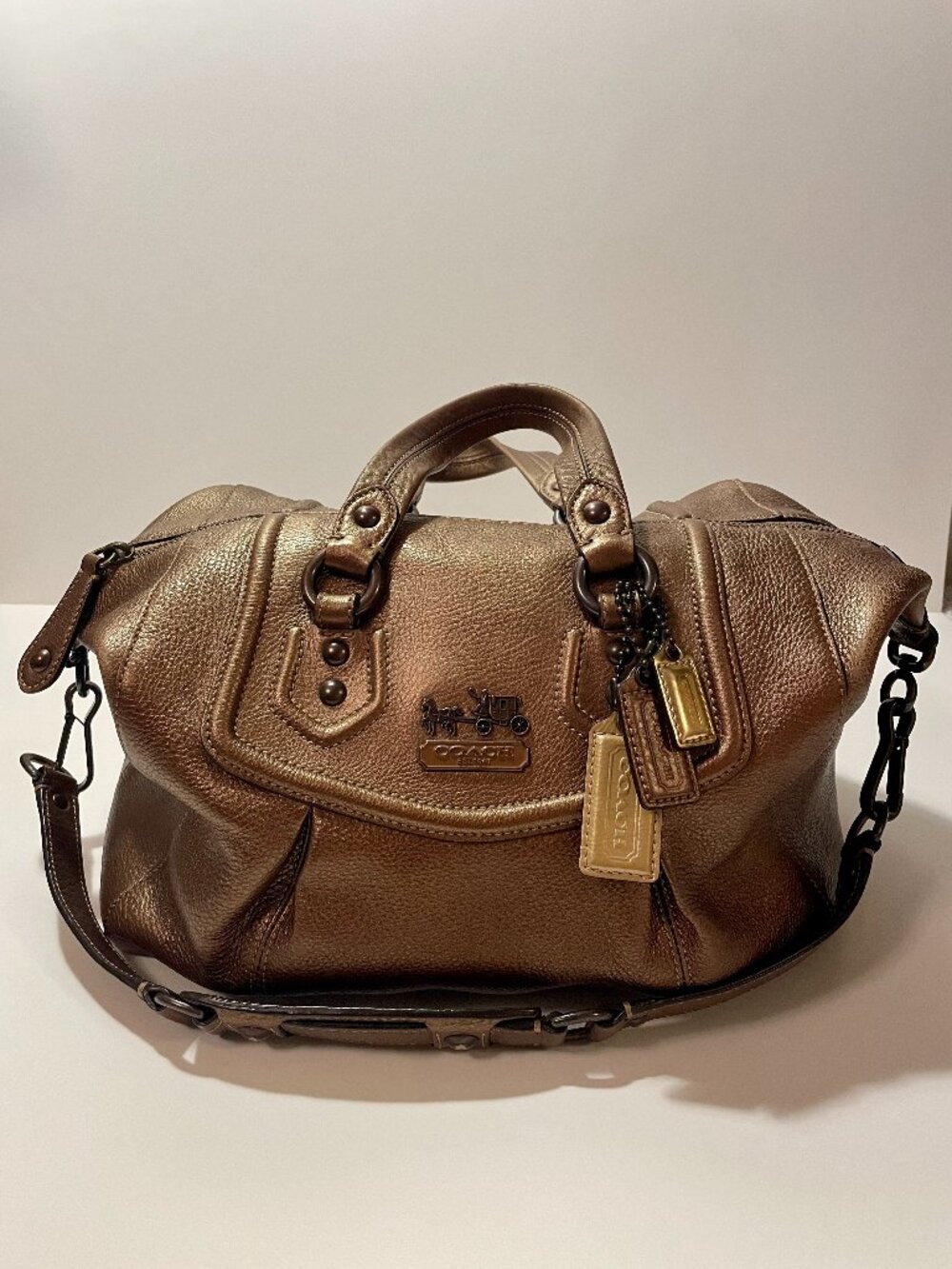 Rare Bronze Metallic Leather Coach Madison Sabrina Handbag